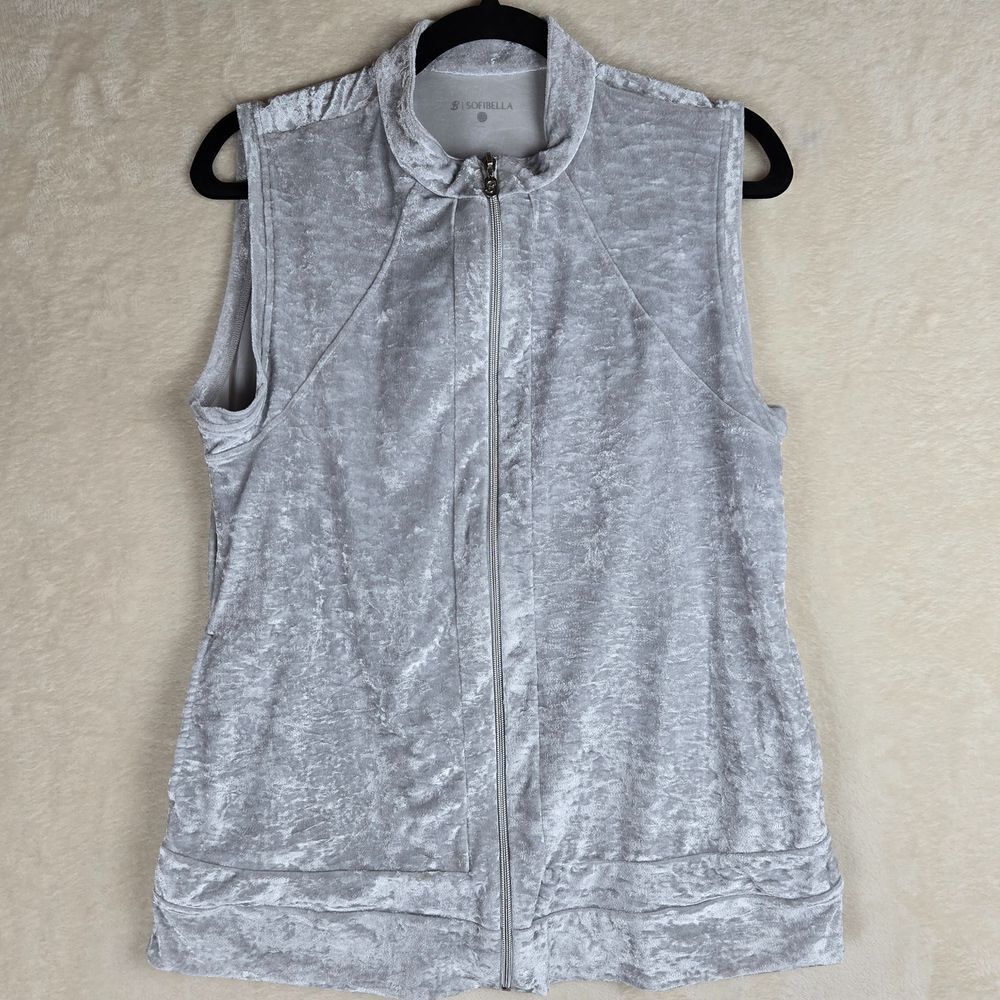 Sofiabella Womens Crushed Velvet Vest Full Zip Large Sporty Tennis Golf Athletic
